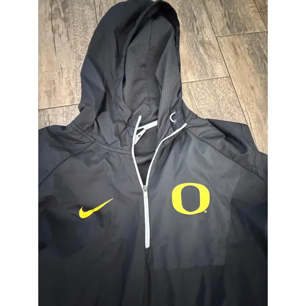 Nike Oregon Ducks Jacket Size Large Black Mesh Lined Hooded Half-Zip Pullover